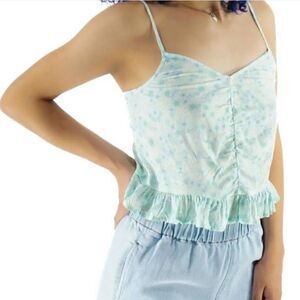 NWT Nordstrom’s Abound Ruched Cropped tank top, Size S Teal Blue Floral